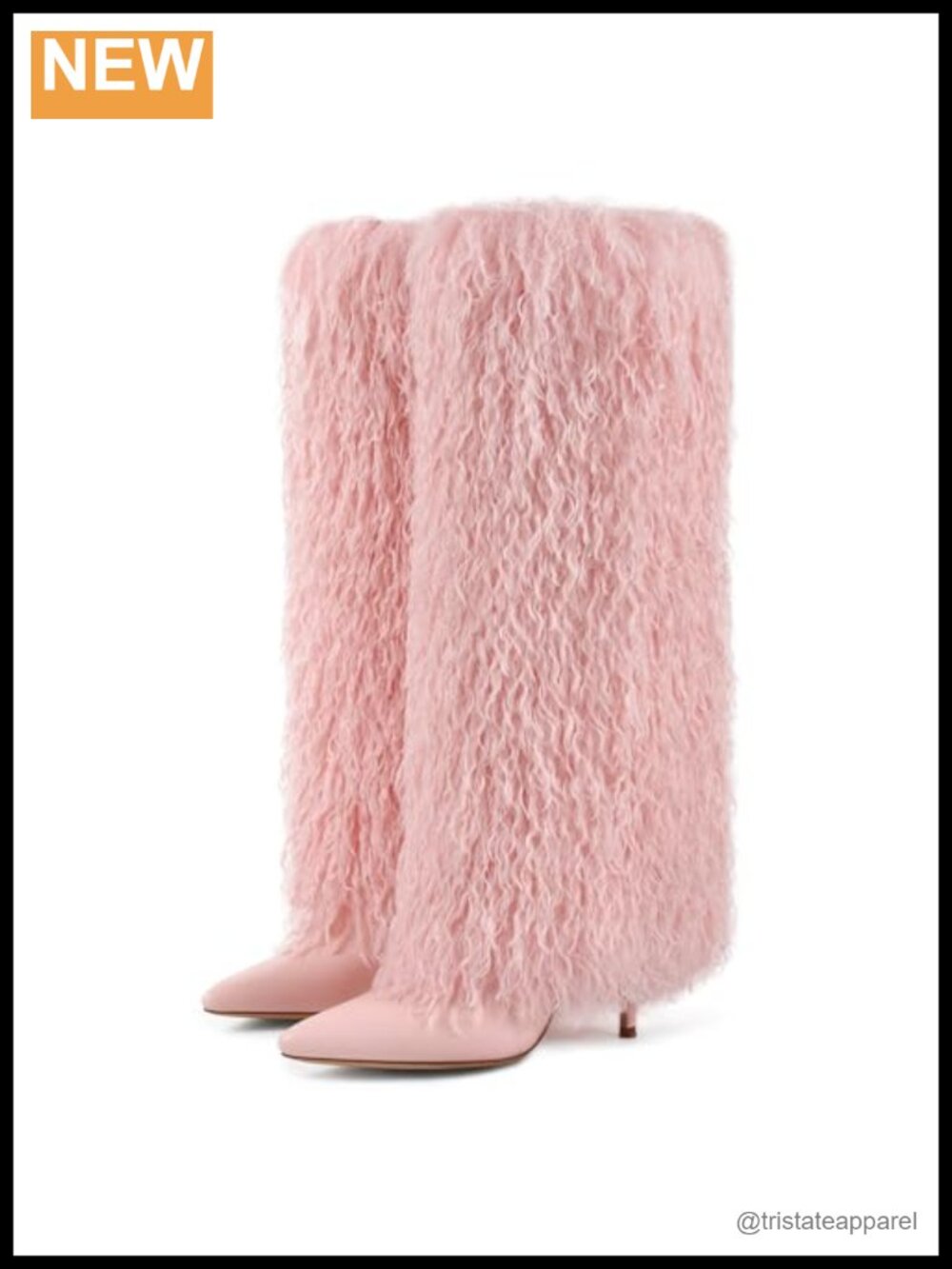 Faux Fur Knee High Boots Women Stiletto Heel Fluffy Winter Shoes Pointed Toe